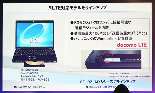 次世代通信規格「LTE」を搭載したXi（LTE）対応ワイヤレスWAN内蔵モデルも選択可能。