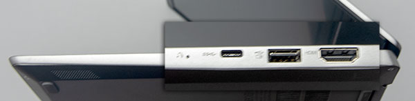 本体右側部。右からHDMI、.USB 3.0×1、USB3.1 Type-C (DP-out機能付き)