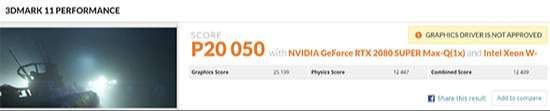 NVIDIA GeForce RTX 2080Max-QでのスコアP20050。