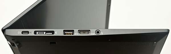 本体左側部。左からUSB 3.1 Gen 1 Type-C(Thunderbolt3 電源と共用)、USB 3.1 Gen 2 Type-(Thunderbolt 3)、イーサネット拡張コネクター2、 USB 3.1 Gen 1、HDMI、マイクロフォン/ヘッドフォン・コンボ・ジャック