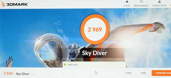 3DMark　Sky Diverのスコア2969。