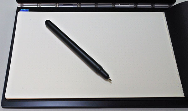 薄いマス目が印字された専用紙。印字用ペンはボールペンになっており、タブレットペンからペンシル部分を差し替えたボールペン用を使う。